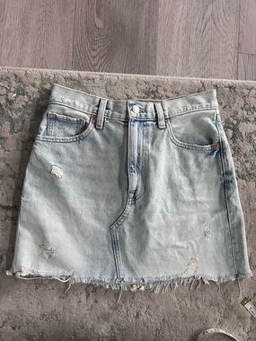 Mango Light Blue Distressed Denim Mini Skirt, Size S